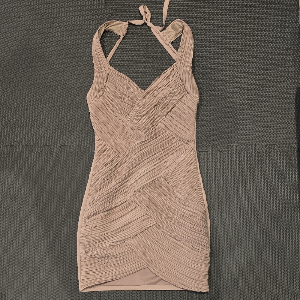 Elegant Tan Halter Dress